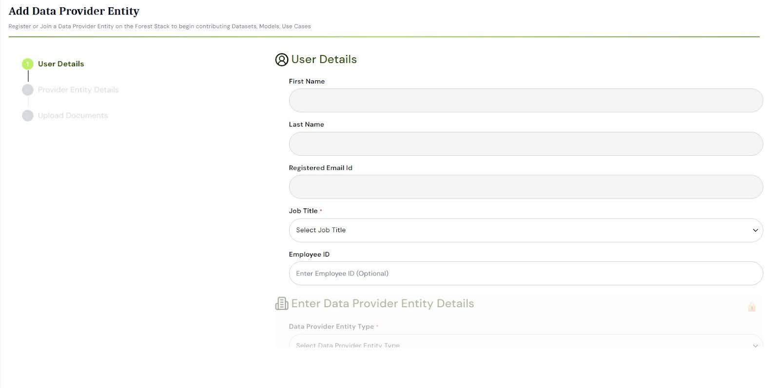 Data Provider Entity Registration Form - Organisation Manager Details